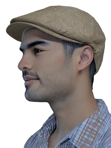 TOP HEADWEAR Mens Linen Ivy Cap - Summer Newsboy Flat Hat - color: Olive, size: Small-Medium