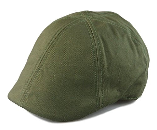 Men’s Flat Cap – 6 Panel Duckbill Ivy Hat, Lightweight Cotton Driving Cap with Elastic Band, Classic Newsboy Golf Hat - color: Olive