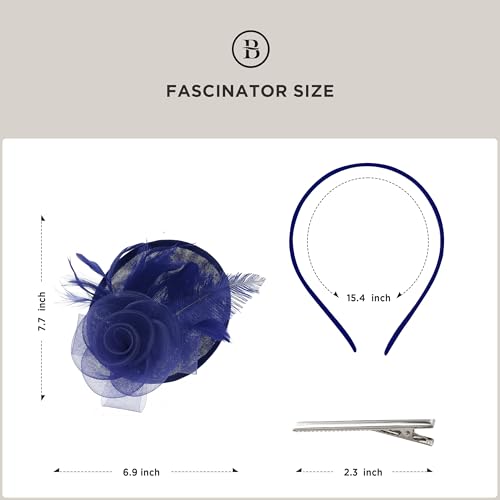 BABEYOND Fascinators Hats for Women Tea Party Mesh Flower Pillbox Derby Hat - color: Navy Blue