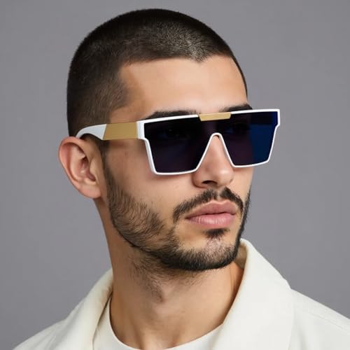 Oversized Sunglasses Men and Women Flat Top Square Frame UV400 Protection Trendy Visor Shades - color: Purple/White