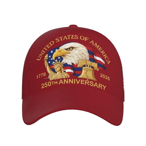 American Flag Baseball Caps Embroiderred USA Flag Patriotic Dad Hat Adjustable Trucker Hats for Men Women - color: Usa 250th Anniversary -Red