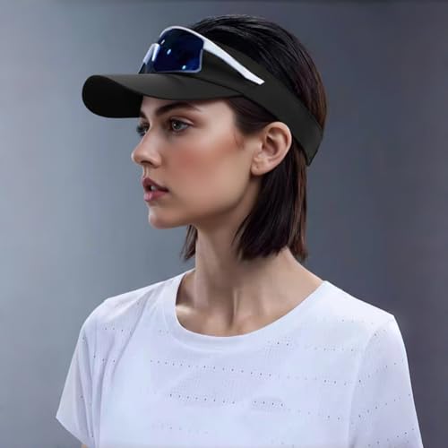 Sports Sun Visor with Eyewear Slots, Adjustable Athletic Visor for Running, Golf, Tennis, Fishing. - color: Black