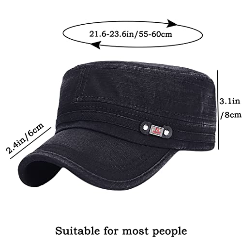 Unisex Cadet Army Cap Adjustable Flat Top Cap Washed Cotton Military Hat Baseball Cap - color: Black Navy