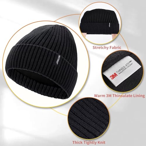 Beanie Hats for Men 30% Merino Wool Knit Hat, Winter Hats for Women Thick Warm Lined, Beanie for Women Cold Weather Skull Cap - color: Dark Orange