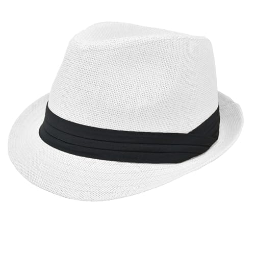 for Men Women Summer Fedora Panama Hat Trilby Cuban Straw Sun Hats Short Brim with Black Band - color: White, size: Large-X-Large