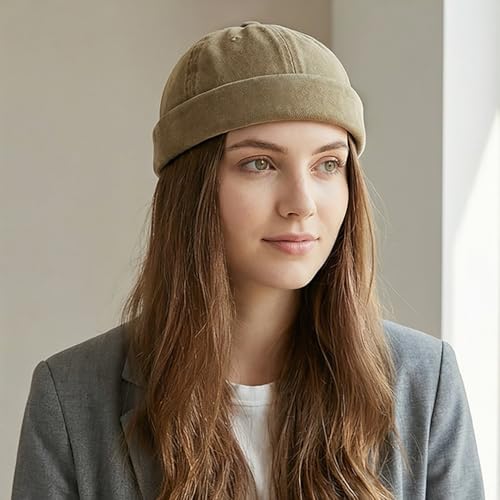 Initlove Docker Hat for Men Vintage Brimless Sailor Hat Beanie Cap - color: Khaki + Khaki