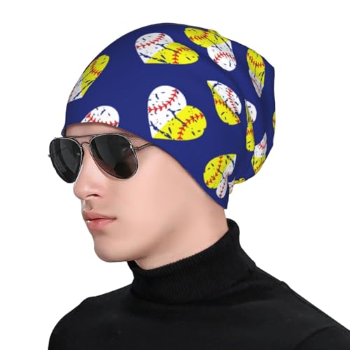 Slouchy Beanie Hat Skull Cap Chemo Headwear Baggy Hats for Men Women Running Cycling - color: Softball Hearts