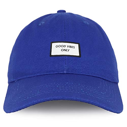 Trendy Apparel Shop Good Vibes Only Woven Patch Cotton Dad Hat - color: Royal