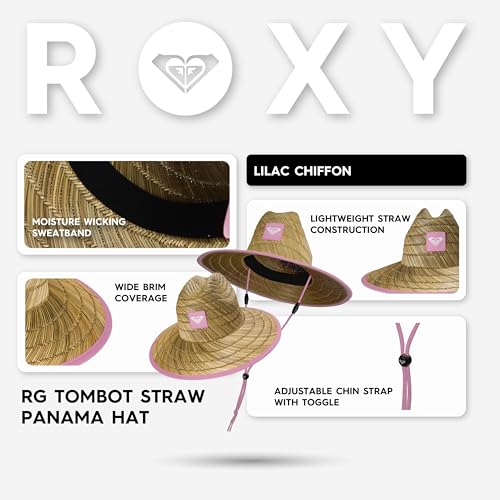 Roxy Girls' Tomboy Woven Straw Hat | Wide Brim | Adjustable | Sun Protection | Beach | Vacation | Natural - color: Lilac Chiffon