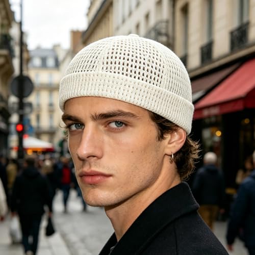 Brimless Hats for Men Breathable Brimless Docker Hat Lightweight Mesh Skull Cap Beanie Hats - color: Beige
