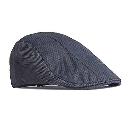 FASHIXD Mens Mesh Flat Caps Light Summer Beret Hat Breathable Newsboy Ivy Cap Cabbie Adjustable - color: Dark Blue