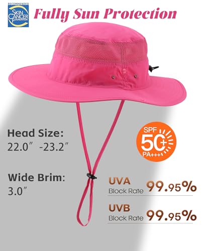 Connectyle UPF 50+ Wide Brim Sun Hat for Men Breathable Cowboy Boonie Hats Outdoor Bucket Hat for Fishing Hiking Safari - color: Rose Red