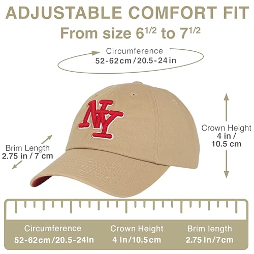 NY 3D Embroidered Dad Hat - New York Baseball Cap - color: Khaki Red