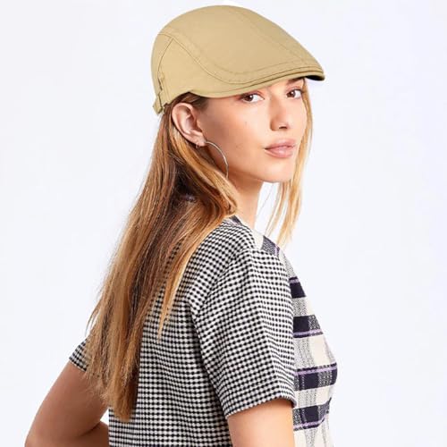 Initlove Mens Newsboy Cap Cotton Ivy Hat Beret Hats for Driving - color: Khaki