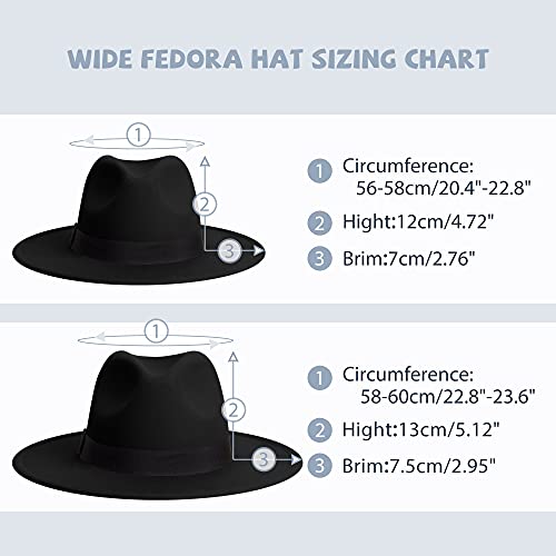 Womens & Mens Fedora Hats, Wide Brim Fedora Hats for Women Men - color: Ba-black/Red, size: Small-Medium