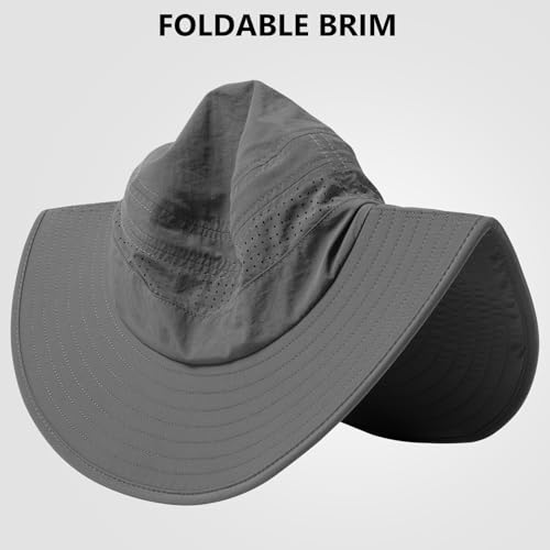 UPF 50+ Foldable Brim Water-Resistant Sun Bucket Hat with Laser Perforated Mesh Adjustable for Men Women Outdoor - color: White & Dark Grey, size: Medium