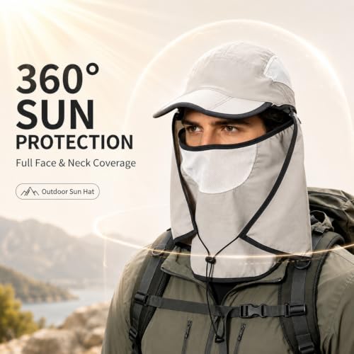 HUAMULAN Women Wide Brim Sun Hat Ponytail UV Protection Visor Fishing Cap - color: Light Gray With Foldable Visor