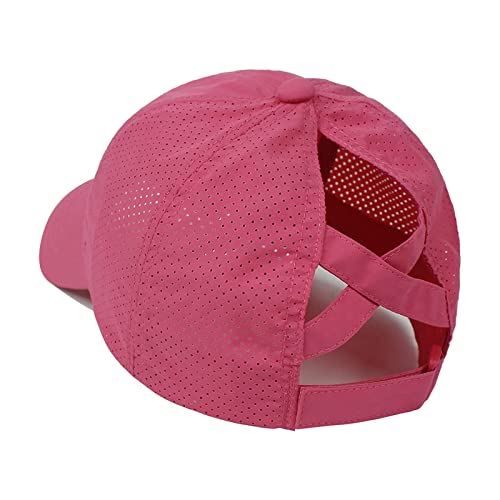 Womens Criss Cross Ponytail Hat Quick Drying Baseball Cap Sun Hats UV Protection Sport Cap - color: Hot Pinks
