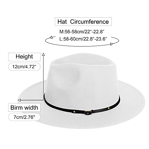 Wide Brim Fedora Hats for Women Mens Felt Fedora Hats With Belt Buckle - color: 2-white/Black, size: Medium