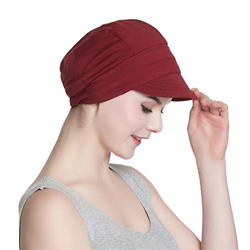 Alnorm Breathable Cotton Hat and Scarf Set Chemo Headwear for Women - color: Burgundy Plum Blossom