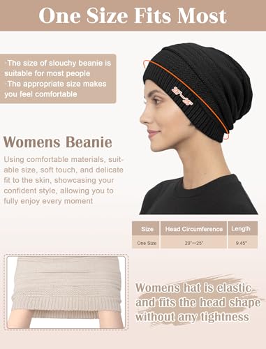 Senker Fashion 2 Pack Winter Beanie Hats for Women, Womens Slouchy Beanies - color: Off White Black