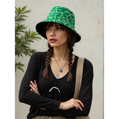 Bucket Hat for Men Women Funny Holiday Fishing Hat Cute Fisherman Cap - color: Xmas Green