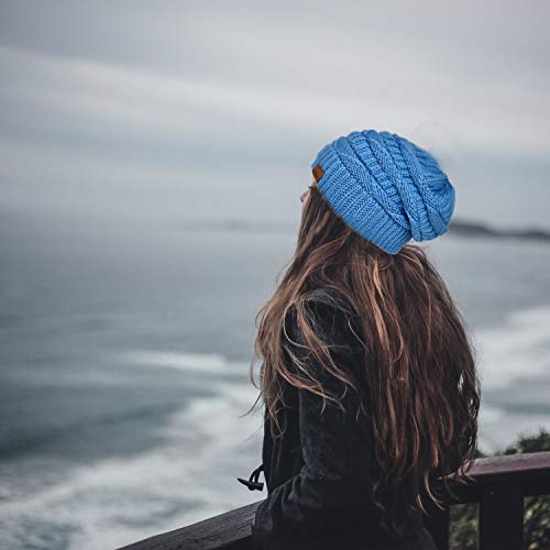 Women's Knitted Angora Wool Hat for Autumn and Winter Warm and Stylish with Rolled Brim and Slanted Rhinestones Cap - color: Z-sky Blue
