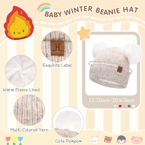 FZ FANTASTIC ZONE Toddler Kids Winter Hat Beanie Pompom Warm Fleece Baby Hats 0-6 12 Months 1 2 3 4 Year Old Girls Boys Gifts - color: Beige