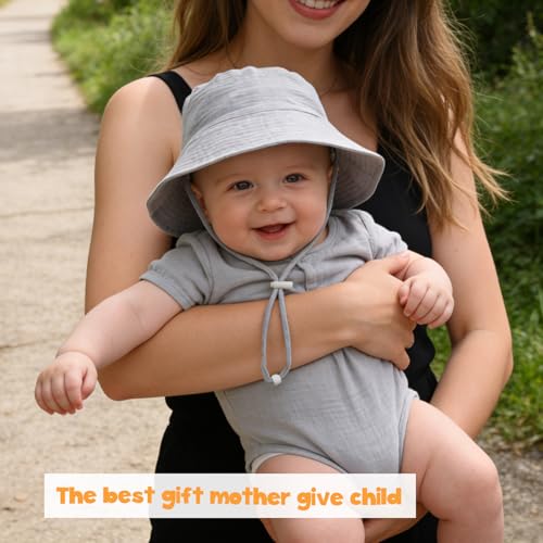 Baby Sun Hat Infant Toddler Summer Cotton Yarn Beach Bucket Hat for Boy Girl - color: Gray, size: 6-24 Months