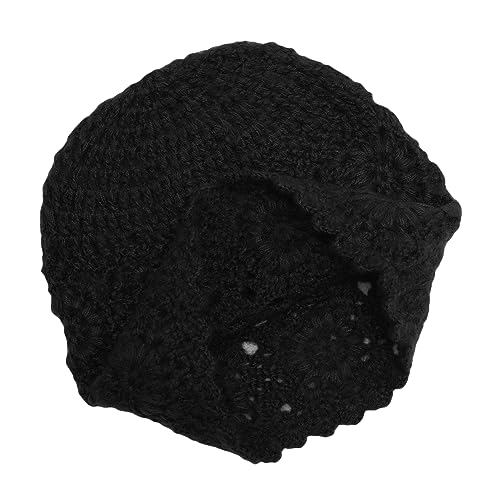 ZLYC Women Winter Crochet Knit Floral Beanie Hat - color: Crochet Black, size: One Size