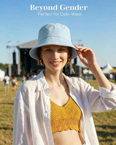 HONGTEYA Bucket Sun Hats for Woman Men Cotton Summer Beach Hat Golf Fishing - color: Light Denim, size: Medium