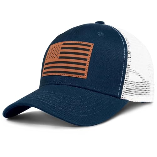 American Flag Trucker Hat - Snapback Hats for Men Women Baseball Cap - Breathable Mesh & Adjustable Fit for Casual Wear - color: Navy Blue