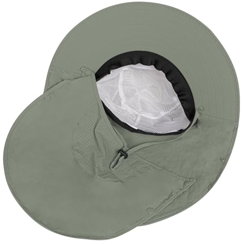 Rosoz Sun Hat for Men Women with Neck Flap& Removable Face Cover Wide Brim - color: 1pack-green/Arm Sleeves