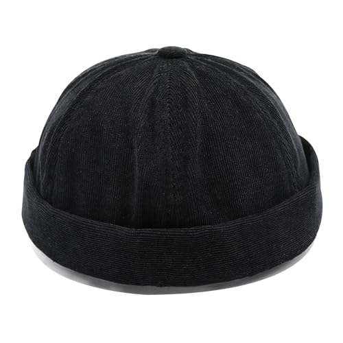 Unisex Stylish Rolled Cuff Skull Cap Adjustable Brimless Hat - color: Black