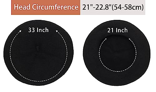 Women Wool Beret Hat, Classic French Artist Hat, Winter Warm Hat for Ladies - color: Black