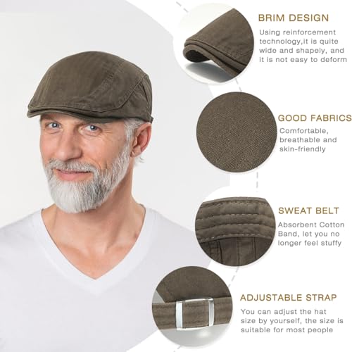 Newsboy Hats for Men Flat Cap Cotton Adjustable Breathable Irish Cabbie Ivy Driving Hunting Hat - color: Dark Khaki