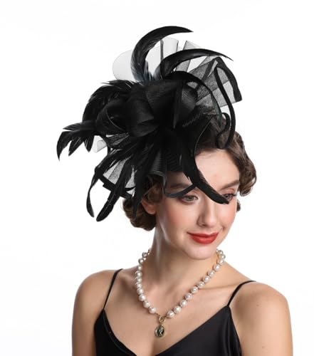 Women Fascinators Hats Flower Fascinators with Headband and Clip Tea Party Headwear for Women and Girls - color: Black