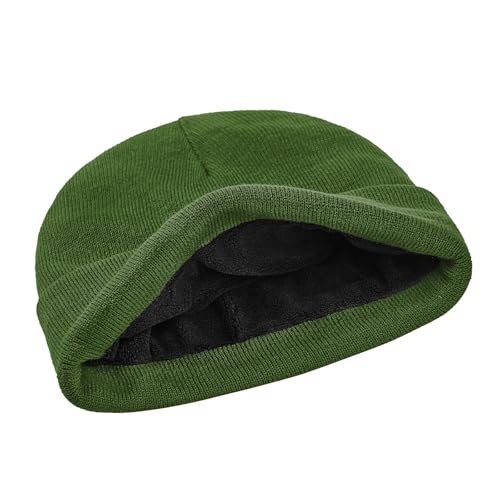 American Trends Thermal Fleece Lined Winter Beanie for Men Women Cold Weather, Warm Knit Skull Cap for Outdoor Activities - color: Army Green