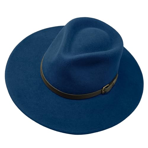 B&S Premium Lewis - Wide Brim Fedora Hat - 100% Wool Felt - Water Resistant - Leather Band - color: Dark Teal, size: 6 3/4-6 7/8