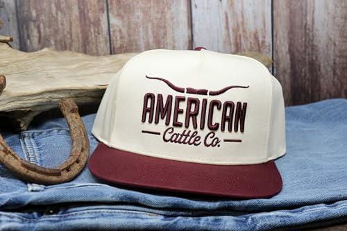 Longhorn Adjustable Snapback Western Hat - color: Cream/Maroon - Solid Back