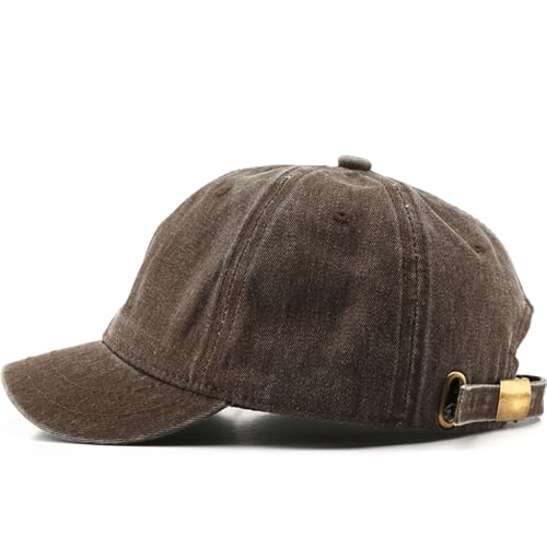 Short Brim Baseball Cap for Men Women Unconstructed Washed Cotton Adjustable Short Bill Hat Vintage Low Profile Dad Hat - color: Brown