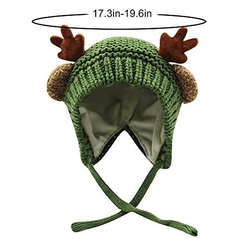 AIBEARTY Cute Deer Elk Antlers Baby Hat Winter Warm Plush Knitted Ear Warmer Bonnet Boys Girls Cap Beanie with Chin Strap - color: Green