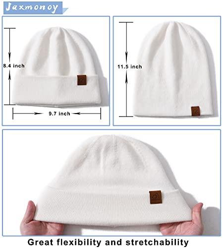 jaxmonoy Slouchy Knit Beanies Winter Hats for Women Men Soft Warm Reversible Slouch Cuffed Skull Knitted Beanie Cap - color: White
