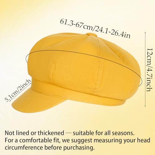 Newsboy Cape for Women - Classic 8-Panel Vintage Cabbie Baker Hat - color: Yellow