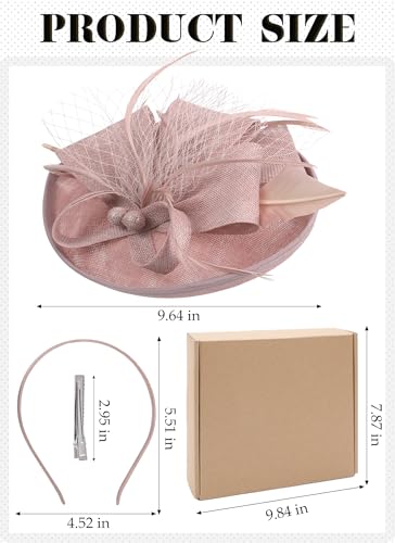 Zinniday Kentucky Fascinators Hats for Women - Vintage Tea Party Outfit Headband Church Derby Hat for Women (9.64x7.87inch) - color: Pink