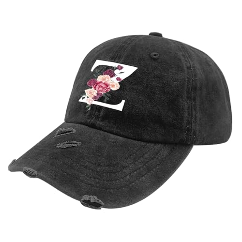 Custom Initial Letter Baseball Cap for Women, Personalized A-Z Monogram Washed Distressed Hat for Mom Gift - color: Classic Alphabetes A-z Cute Letter Caps Cute Baseball Hat 26