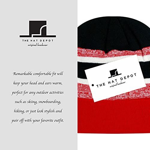 Winter Knit Beanie Hat with Pom Pom – Warm Cuffed Slouch Ski Cap for Men & Women - color: 2.black and Red