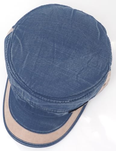 Men Flat Top Hat Cadet Army Cap Twill Cotton Baseball Military Cap - color: F - Blue