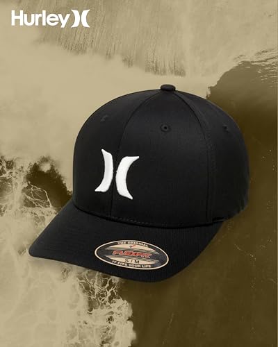Hurley Mens Textured Fitted Baseball Cap, Moisture Wicking, Curved Brim - color: Black/White, size: Large-X-Large