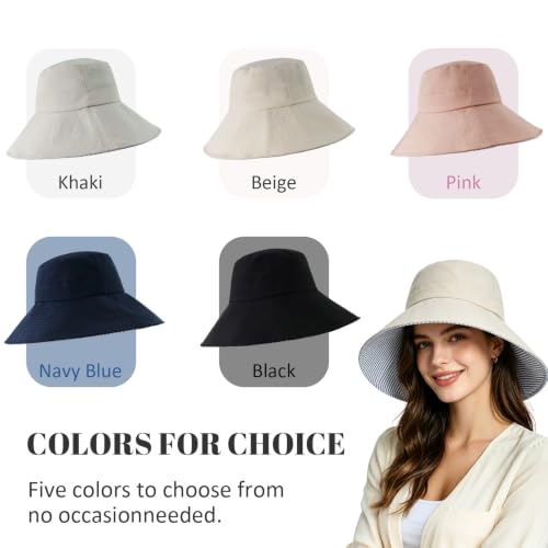 Womens Wide Brim Sun Hat UPF 50+ Foldable Bucket for Beach Travel - color: Khaki